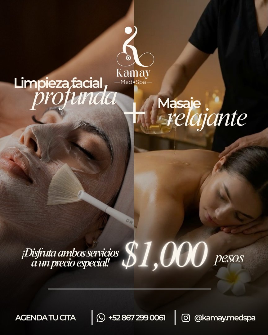 Anuncio de Kamay MedSpa: Paquete de limpieza facial profunda y masaje relajante
