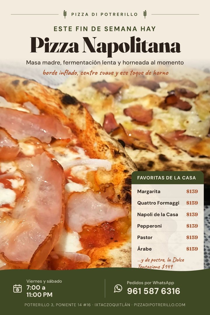 Anuncio de Pizza Di Potrerillo: pizza napolitana