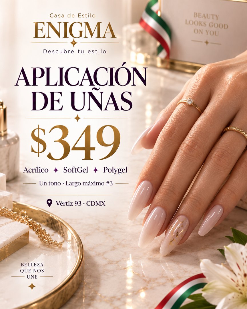 Anuncio de Enigma Casa de Estilo: aplicación de uñas