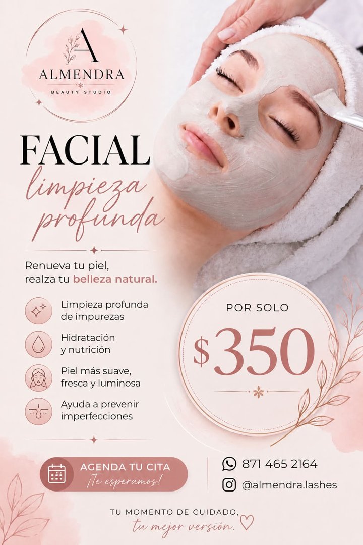 Anuncio de Almendra Lashes: Facial limpieza profunda