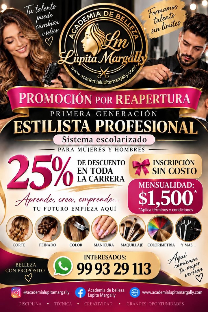 Anuncio de Academia de Belleza Lupita Margally: Curso de estilista profesional