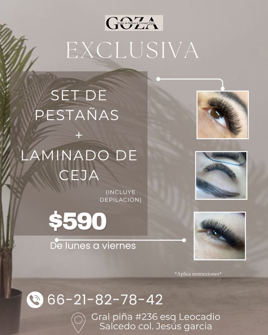 Anuncio de GOZA Studio de belleza & Concept Store: set de pestañas + laminado de ceja