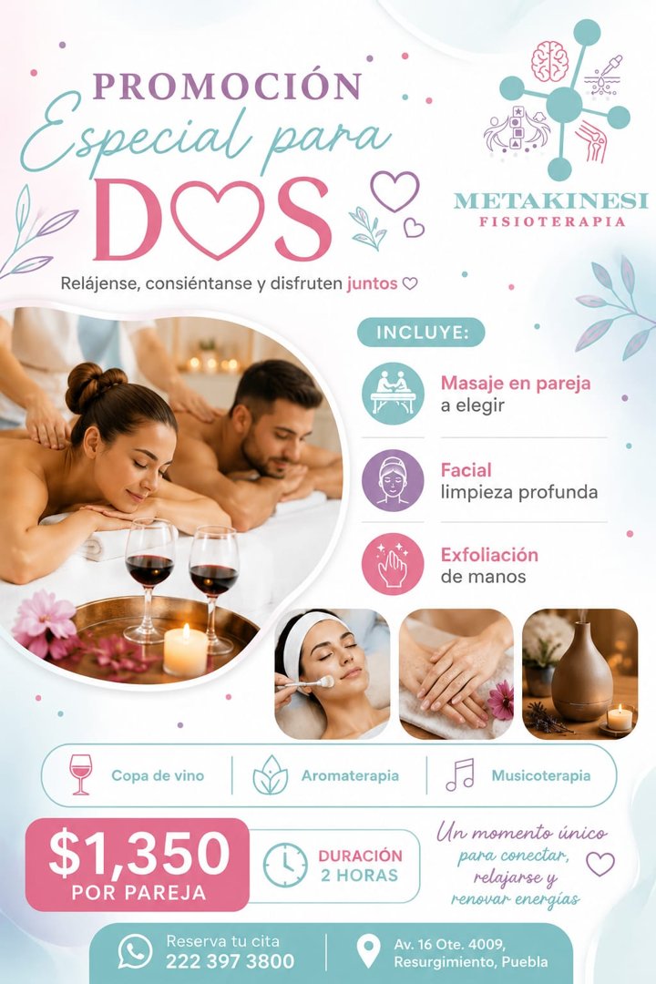 Anuncio de Metakinesi: Masaje en pareja con facial y exfoliación