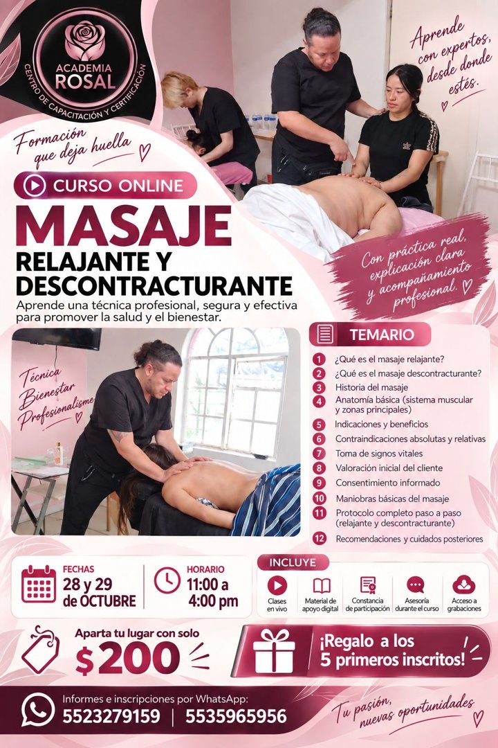 Anuncio de Yad Rosal. PMU & Beauty: Curso de masaje relajante y descontracturante